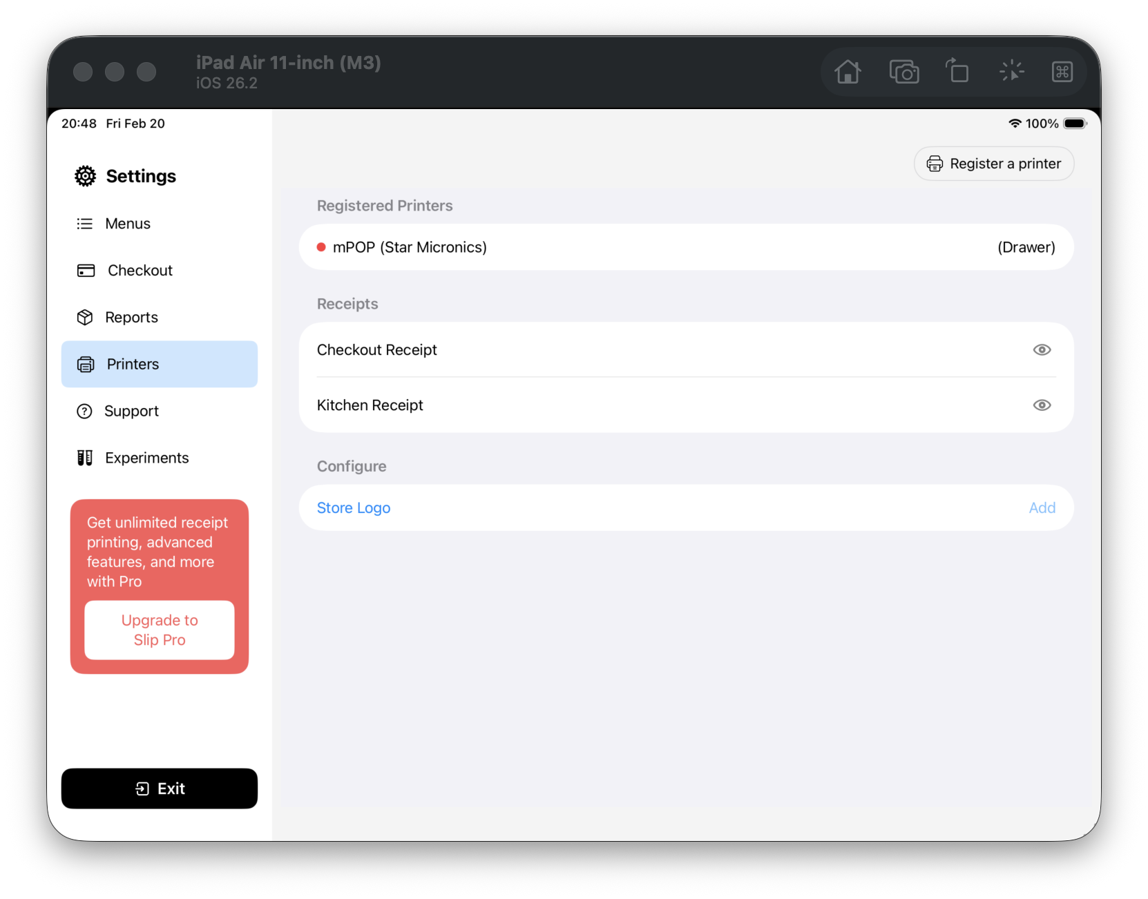F01 Printer management screen