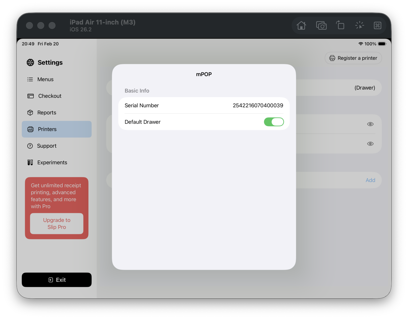F05 Registered printer info
